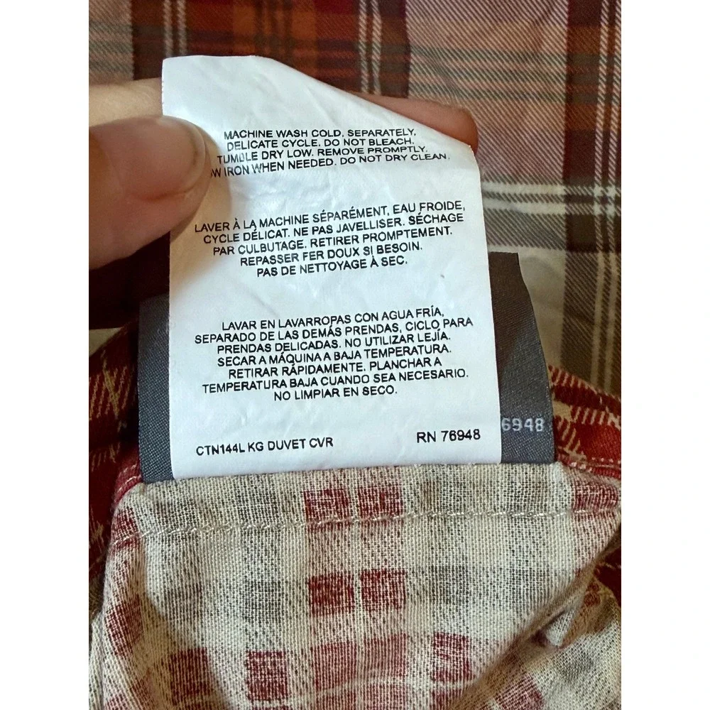Eddie Bauer Home King Duvet Cover Reversible Red Tan Plaid Check Cotton Lodge‎